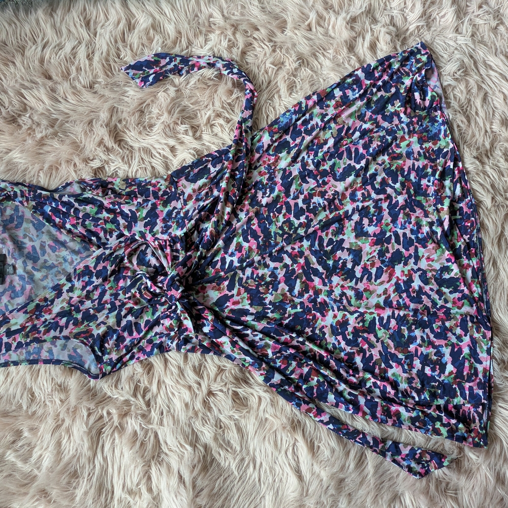Colorful Abstract Print Wrap Dress